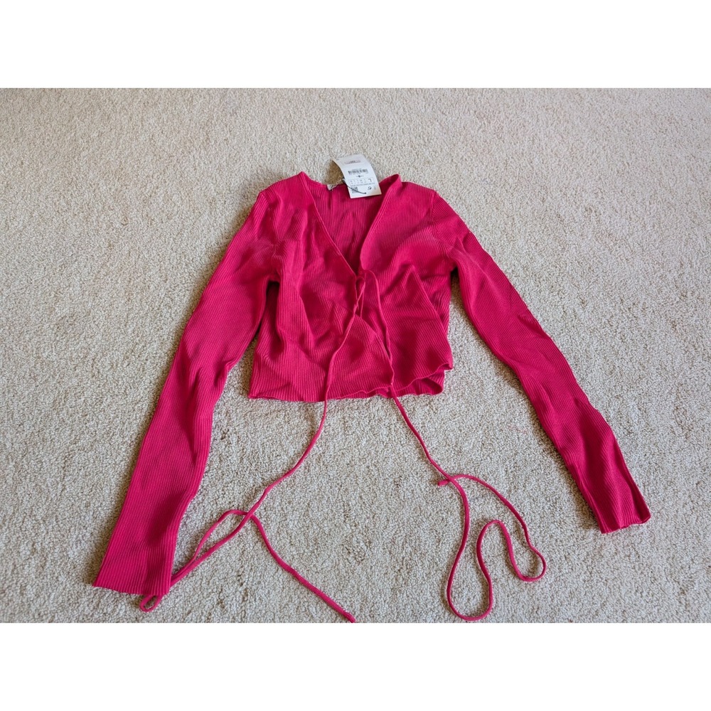 Zara Women Open Tie Front Cardigan Large NWT Pink 6873/105/630